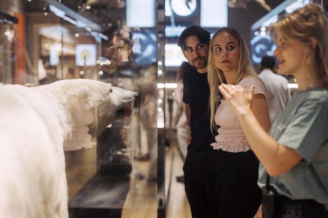 En af museets værter formidler i udstillingen Vilde vidunderlige verden